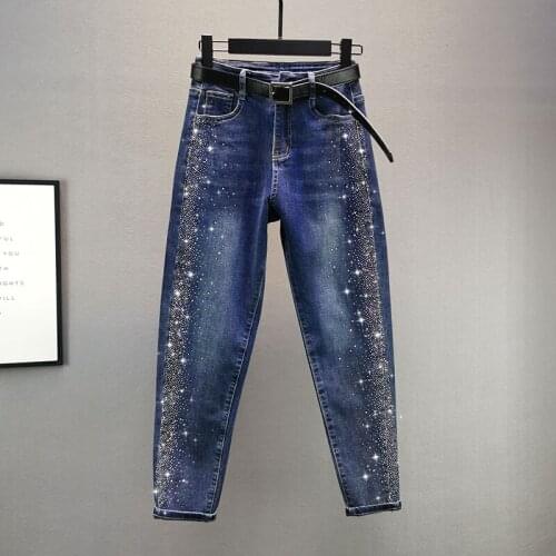 YGhan Denim Pants Jeans Woman 2021 Autumn Women Ins Fashion Bling Bling Rhinestone Jeans Female Haroun pants Trousers