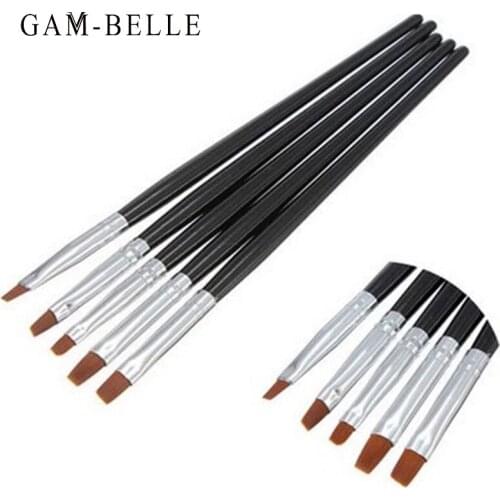 GAM-BELLE 5pcs/Set Nail Art Brush Acrylic UV Gel Salon Pens French Flower Stripe Painting Drawing Liner Brush Manicure Tools Set