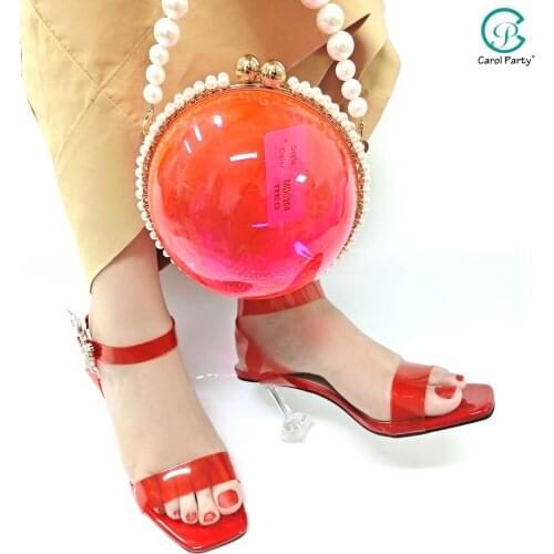 Italian Design Nigerian 2021 Fashion Quique Style Concise Ladies Shoes and Bag Set in Coral Color for Party Wedding
