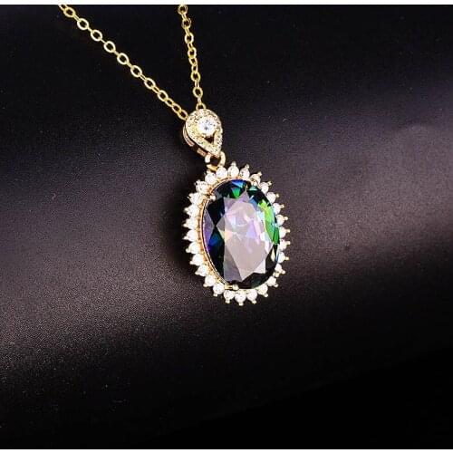 Fine Jewelry Big Oval Color Zircon Pendant Necklace For Women Wedding Anniversary High Grade Ornaments Fashion Party Gifts