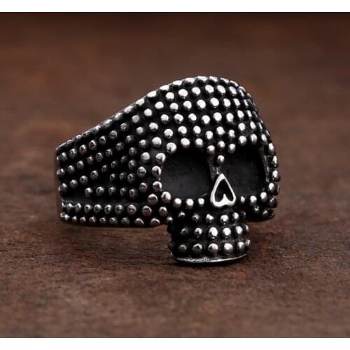 Vintage Bumps Black Stainless Steel Skull Ring Men Women Skull Biker Rings Fashion Punk Goth Rings for Men