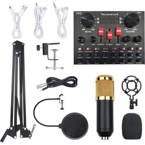 Multi-functional Live Sound Card BM800 Microphone Set Audio Recording Equipments (Pink & Silver) Electronic instruments