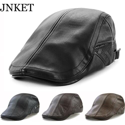 JNKET Fashion Autumn Winter PU Leather Peaked Cap Men Womens Flat Cap Beret Hat Outdoor Windproof Waterproof Hat
