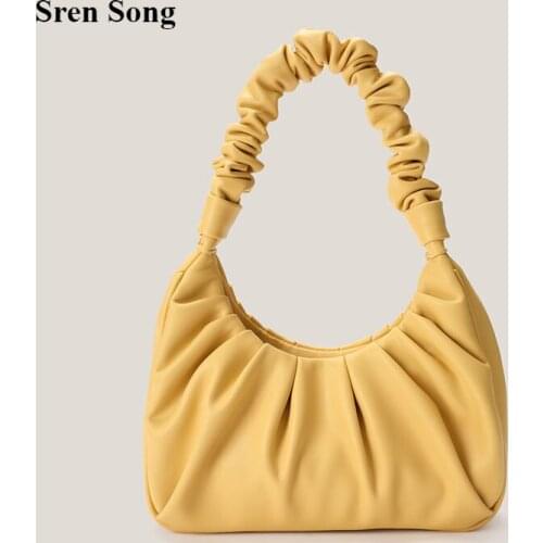 Fashion Armpit Shoulder Bag Fashion Women Mini Handbags Girl Totes Casual PU Leather Handle Bag Women Solid Pleated Cloud Bags