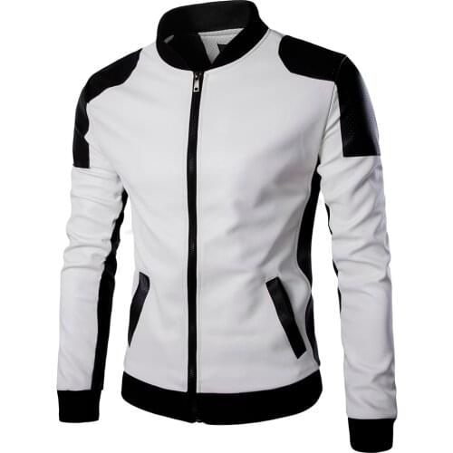 2019 Brands Plus Size Fashion Leisure Stand White Collar Leather Menswear ,Mens Casual Long-Sleeve Leather Jacket Male , S-5XL