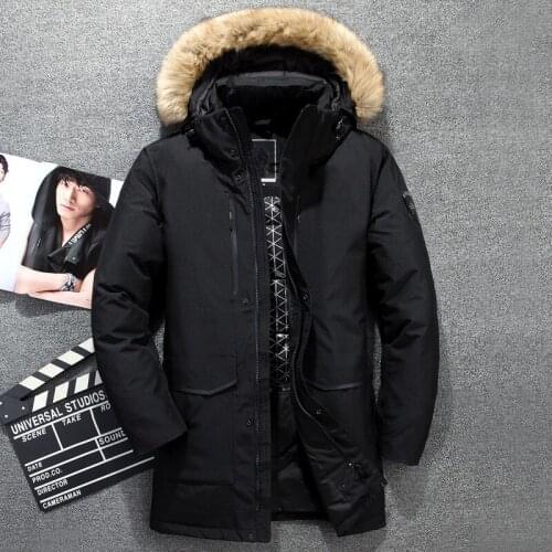 Winter Genuine Fur Hooded Duck Down Jackets Men Warm Russia Down Coats Male Casual Winter Down Parkas Outdoor Jacket