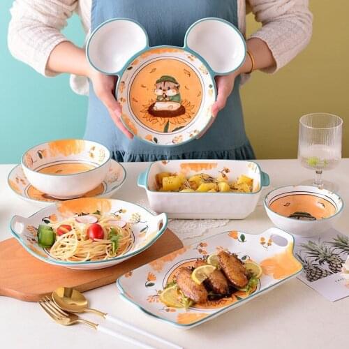 Ceramic tableware set originality household rice bowl household dish baking plate dividing plate double ear soup pot