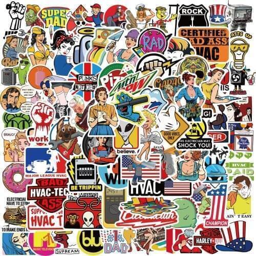 10/50/100pcs Cool Fashion Cartoon Stickers Waterproof Skateboard Motorcycle Luggage Suitcase Graffiti DIY Sticker Kid Toy