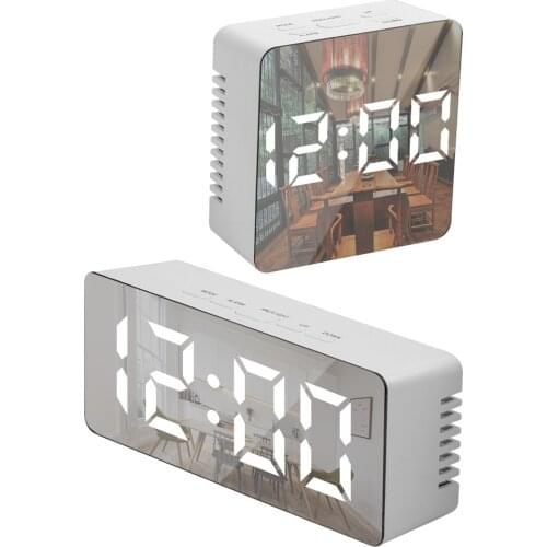 Digital LED Display Desktop Clock Thermometer Mirror Clock with Snooze Function USB & Battery Operated Desk Table Alarm Clocks