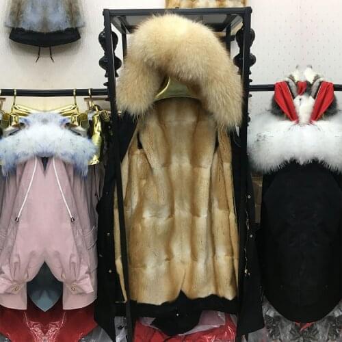 Real Muskrat Fur Liner Coat Winter Jacket Women Long Parka Waterproof Big Natural Raccoon Fur Collar Hood Thick Warm Outwear