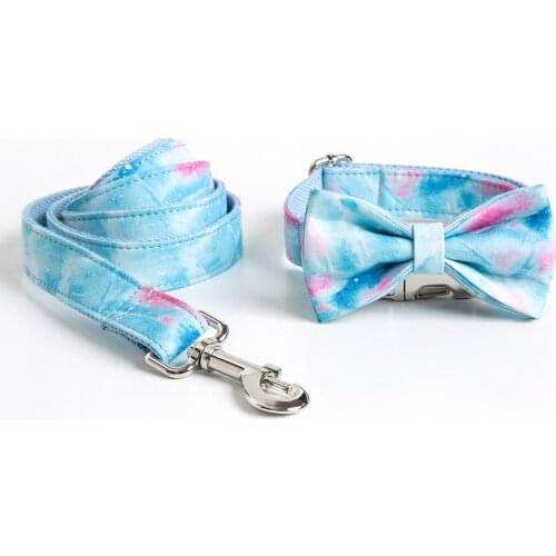 New Personalized ID Dog Collar and Leash Set Fantasy Blue Designer Pet Collar Quick Release Adjustable Dog Collar Walking Lead
