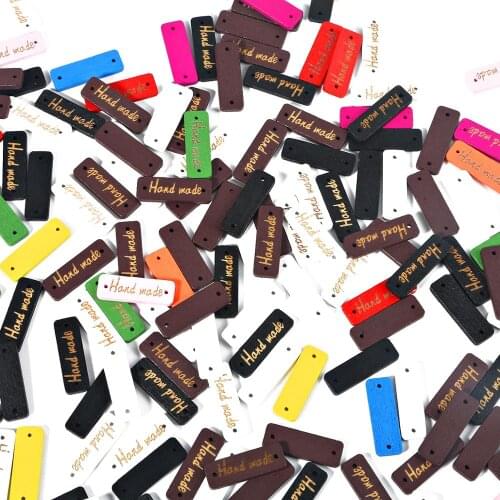 Multi Color Shape Handmade Wooden Buttons Labels Tags 50PCS for DIY Craft Connectors Gift Clothes Garment Sewing Accessories