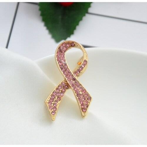 Pink Ribbon Rhinestone Bowtie Brooches Ribbon Breast Cancer Awareness Lapel Pin Brooch Enamel PinLapel Buttons Badges Jewelry