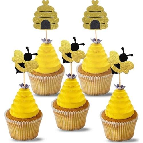 12Pcs Baby Shower Party Bee Cake Topper Decoration DIY Honeybee Dessert Supplies