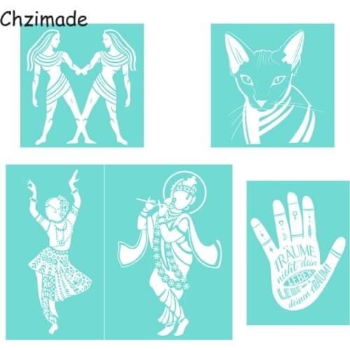 Chzimade Vintage Women Hands Cat Self-Adhesive Silk Screen Printing Stencil Mesh Transfers For T-Shirt Diy Handmade Accessories