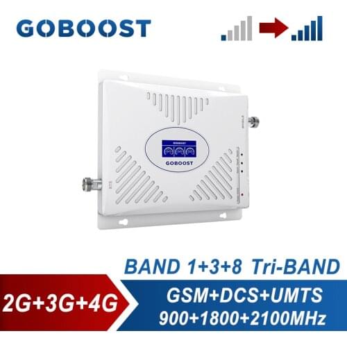 GOBOOST 2G 3G 4G Tri-Band Signal Booster GSM DCS UMTS Cell Phone Repeater BAND1 3 8 Mobile Phone Cellular Amplifiler