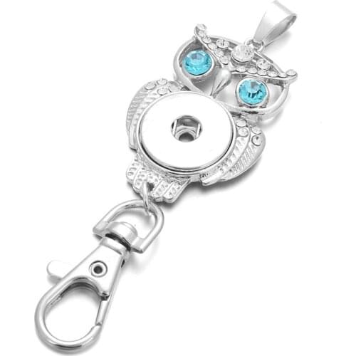 New Snap Jewelry 18mm Metal Owl Snap Button Keychains Keyring Pendant Layard For Women Gift ZF019