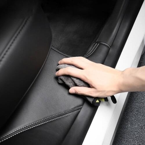 Door Sill Protection in the Rear Row Wrap-edge Design for Model Y Scuff Plate Cover Auto Velcros Installation Black