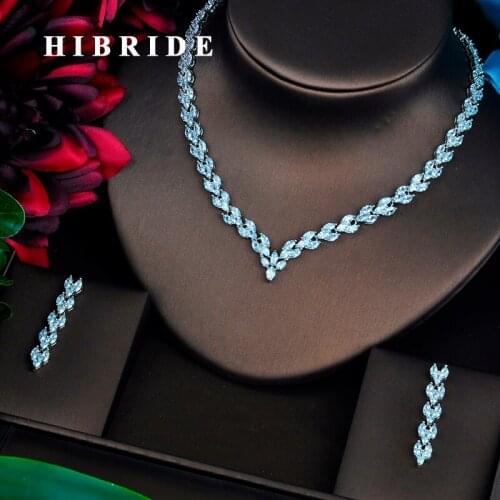 HIBRIDE Brilliant Marquise Cut Clear CZ Dubai Jewelry Sets For Women Necklace Set Wedding Dress Accessories Birthday Gifts N-468