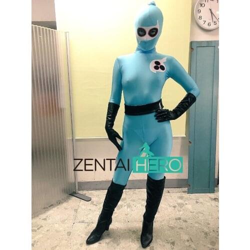 Custom Made Sexy Blue Lycra Gigalady Womens Bodysuit Zentai Catsuit Game Movie Fancy Dress Zentai Leotard Hood Removeable