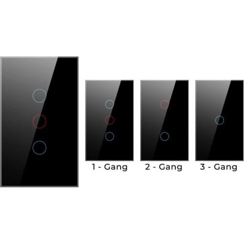 1/2/3 Gang US Standard Light Switch No Neutral Wire Touch Toughened Glass Single Fire Switch With Fluorescence Indicator Light