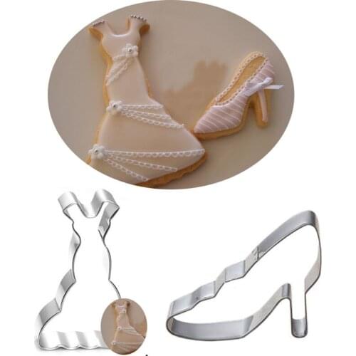 1pcs patisserie ropa reposteria Cocktail Dress High Heel Shoes Metal Cookie Cutter Craft Fondant Cake Decor Tools Biscuit Mould