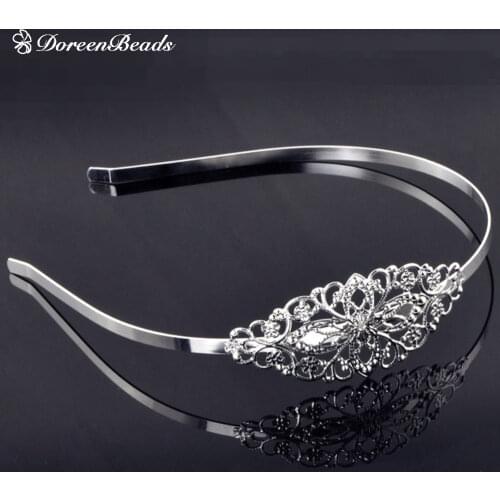 DoreenBeads Alloy Headband Oval silver color Hollow Flower Pattern 38.0cm(15") x 4.7mm( 1/8"), 1 Piece (B20784S)