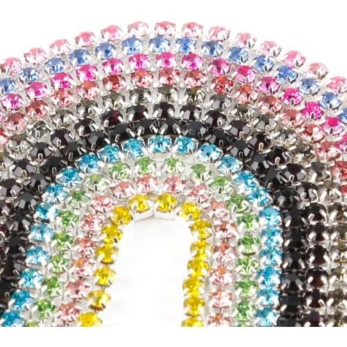 10M 2/2.5/2.8/3mm Black/Silver Transparent Base Claw High Density Rhinestone Cup Chain For DIY Craft Sewing Clothes Accessories