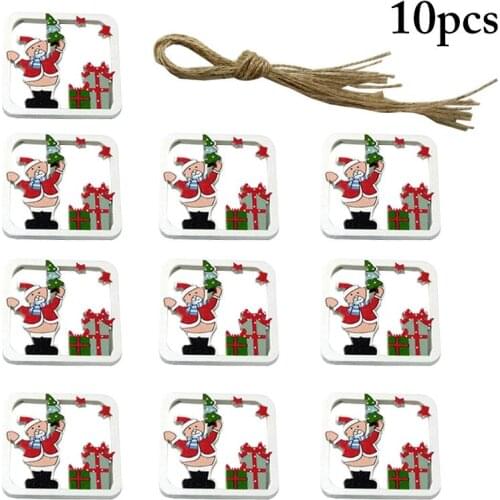 10Pcs/Set Christmas Tree Wood Hanging Ornament Accessories Wooden Heart Hollow Out Star Decor With String Party Supplies