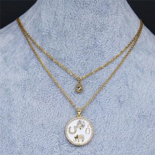 2pcs Jewish Yale Salang Zircon Copper Stainless Steel Statement Necklace Elephant Horseshoe Eye Necklace Jewelry collare NC43S02