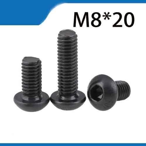 20Pcs M8*20 carbon Steel 10.9 Level Black Hexagon Socket Button Head Screw Furniture Mushroom Cap Hex Bolts