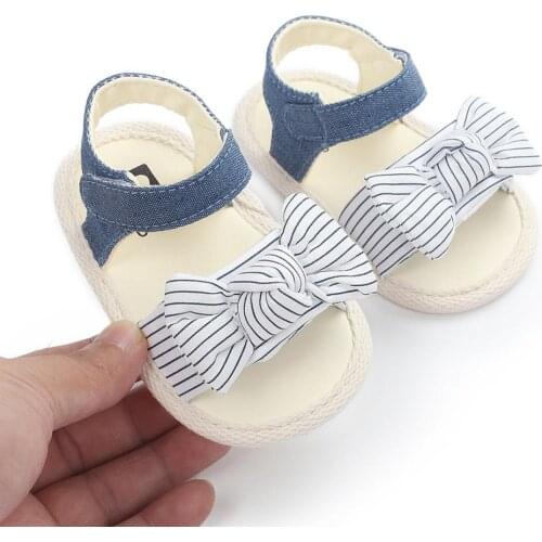 2021 Summer Baby Girl Striped Bow Princess Shoes Sandals Baby Girl Anti-slip Sandals Infant Toddler Shoes Newborn First Walker