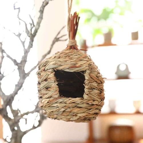 7 Styles Birds Nest Natural Grass Weaved Hanging Bird House Outdoor Decorative Bird Hut Yard Bird Cage Pet Humming Birdhouse