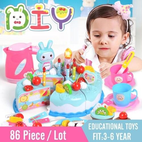 86pcs DIY Fruit Cutting Birthday Cake Toy Simulation Kids Kitchen Toys Pretend Play Game Miniature Food Educational Gift Girls