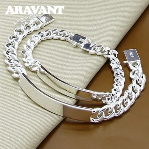 925 Jewelry 2pcs/Set Silver Charm Bracelets Jewelry Sets For Women Men Fashion Silver Jewelry