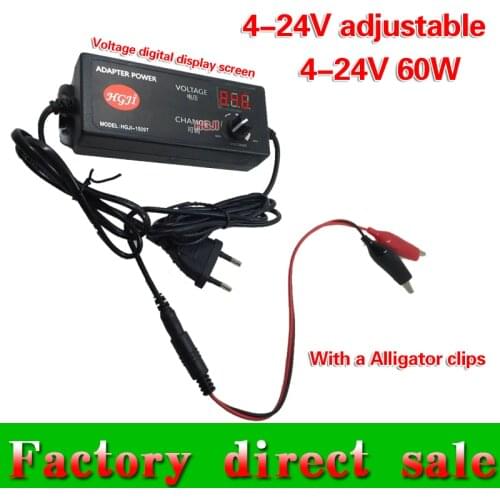 DC3V-24V2.5A 60W adapter adjustable power for LED light strip motor DC4V7V13V22V 60W change voltage with a Alligator Clips