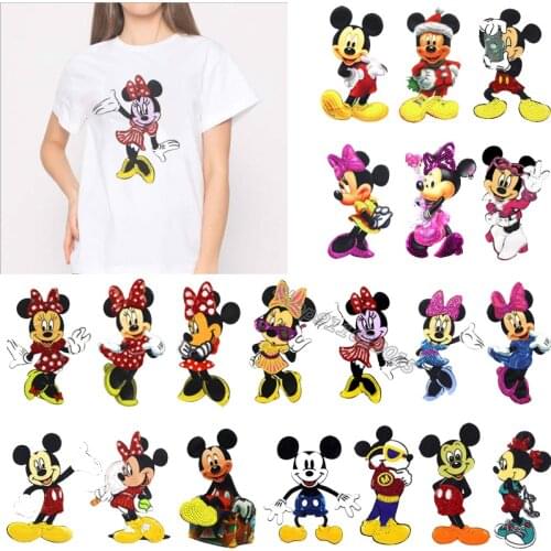 Mickey Minnie Mouse Sequins Patches Disney Embroidery Fabric Clothing Patch Sew Cartoon Bling Patches for Bag Shirt Pant Decor
