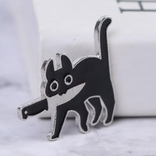 Fashion Cartoon Creative Black Cat Modeling Pop-Enamel Pin Lapel Badges Brooch Funny Fashion Jewelry For Women Brooch