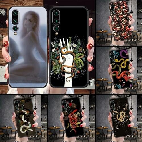 Flower snake Phone Case For Huawei P Mate P10 P20 P30 P40 10 20 Smart Z Pro Lite black luxury bumper 3D funda trend coque