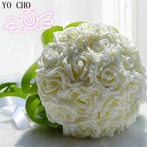 Cheap bridal bouquet supplies wedding flowers with bead white bridesmaid bouquet wedding accessories