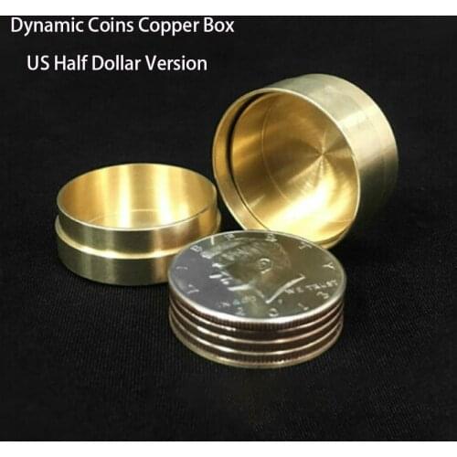 Dynamic Coins Copper Box(US Half Dollar Version)Magic Tricks Stage Close Up Magia Coin Appear/Disappear Magie Gimmick Props