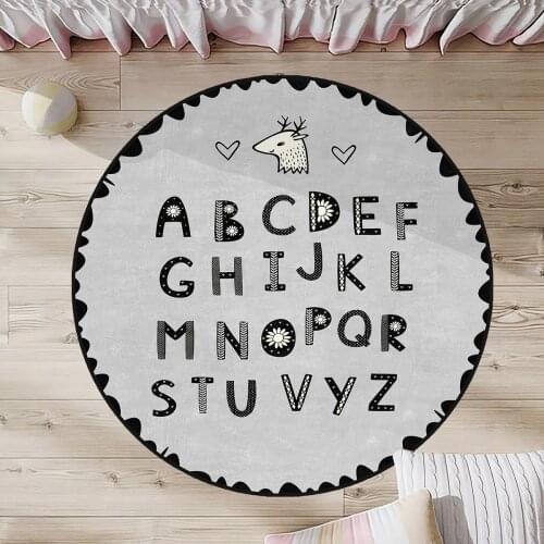 Gri Yuvarlak Çocuk Odası Halısı geyik kalp alfabe harfler eğitici halı