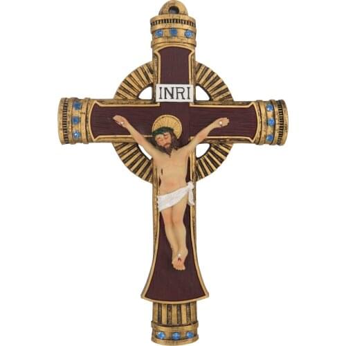 Hankroi 11 Inches Resin Wall Crucifix Jesus Christ on INRI Cross Hand painted Home Chapel Decor SY-1125