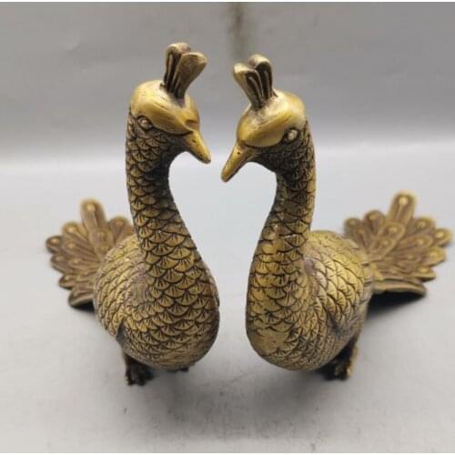 China brass peacock crafts statue A pair