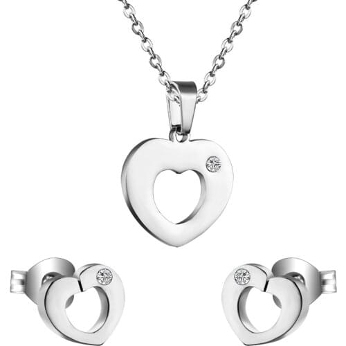 LUXUKISSKIDS Fashion Heart Shape Hollow Stainless Steel Necklaces Earrings Sets For Women Party Jewellry Sets pendientes mujer
