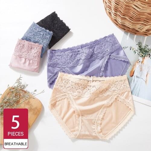 5PCS Set Womens Lace Underwear Cotton Panty Sexy Panties Female Underpant Solid Color Panty Intimates Women Seamless Lingerie