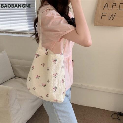 Korean Floral Women New Fashion Handbag Bags Portable Eco Reusable Cotton Ladies Shopping Bag Student Girls Tote Shoulder Bags