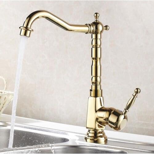 Kitchen hot and cold Sink Faucet Bathroom Single Lever gold brass rotation basin faucet crane decked brass