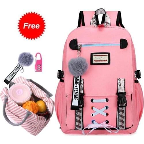 New Fashion school bags for teenage with lock Anti theft backpack women book bag junior high school bag youth leisure college