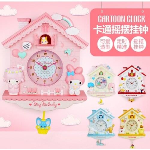 Cartoon childrens room Gemini KT cat Melody rocking wall clock girl princess house creative wall clock Melody